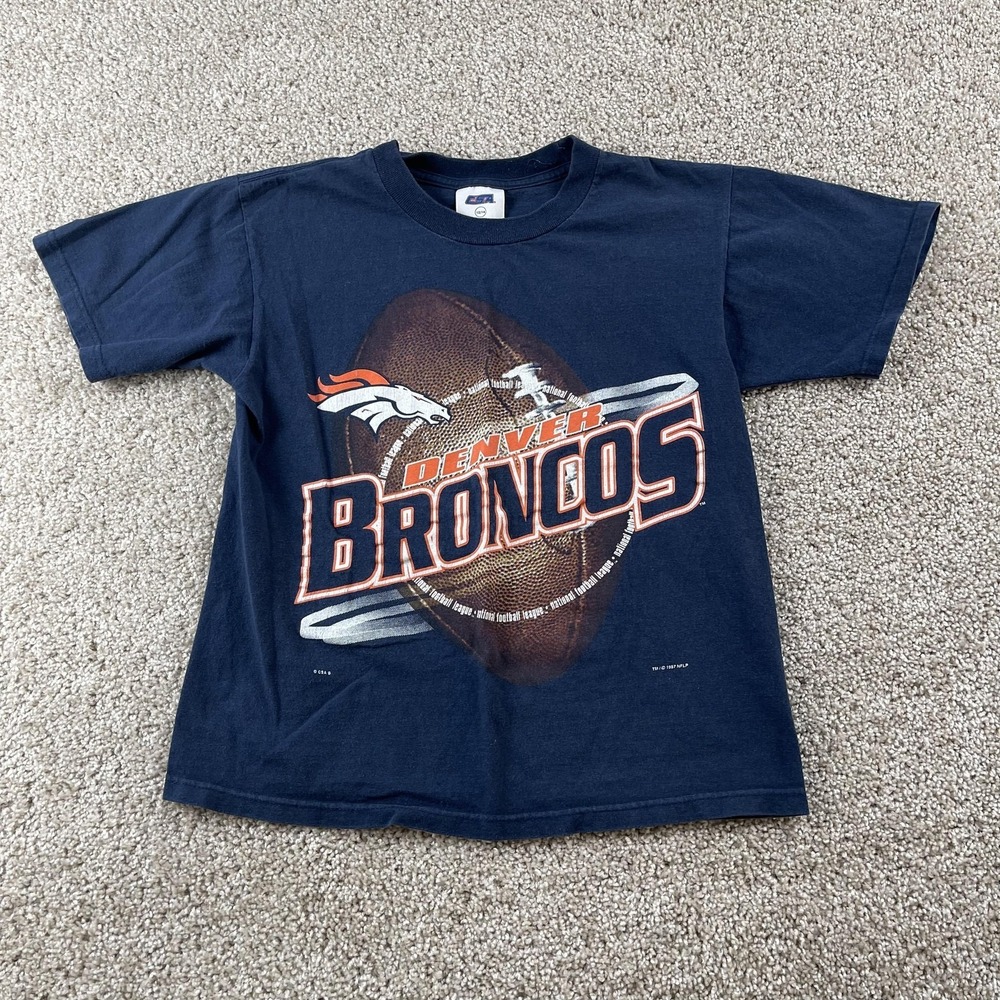Vintage Denver Broncos Shirt Boys 14 Blue NFL Football CSA Graphic Tee 90s